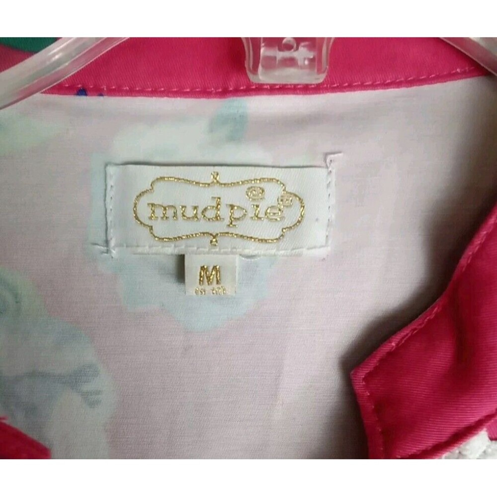 Mudpie Dress Size M Pink Floral White Lace Embroidered V Neck Side Zip - Picture 6 of 10